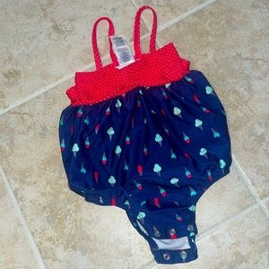 Red and Blue Ice Cream Printed Baby Romper Swimsuit